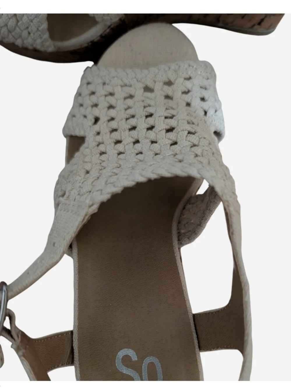 Woven Cream Wedge Sandals by SO